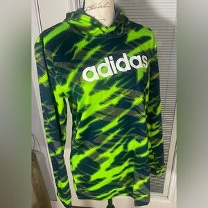 XL Authentic Adidas Boy's All Over Print‎ Liquid Camo Hooded Pullover Neon Black
